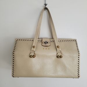 Vintage Handbag Cream With Brown Trim Kisslock Closure